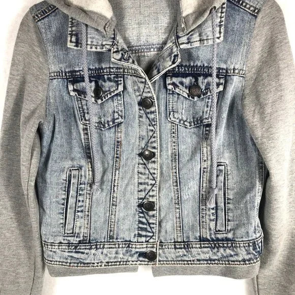 Highway Jeans Girls Denim Jacket Size S Hooded Sweatshirt Button Up Casual - Picture 4 of 15